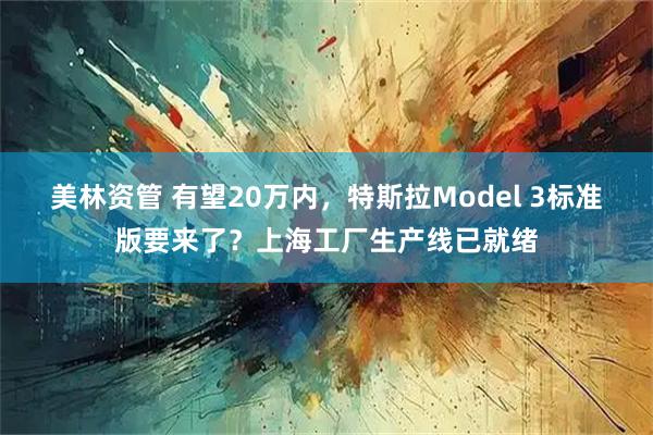美林资管 有望20万内，特斯拉Model 3标准版要来了？上海工厂生产线已就绪